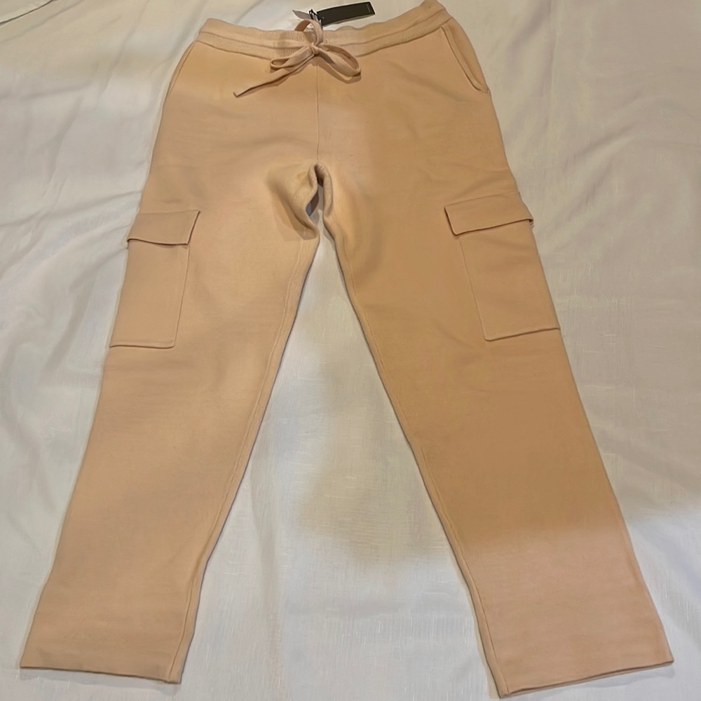 Monrow Supersoft Sweater Knit Cargo Jogger Pants in Vanilla Small